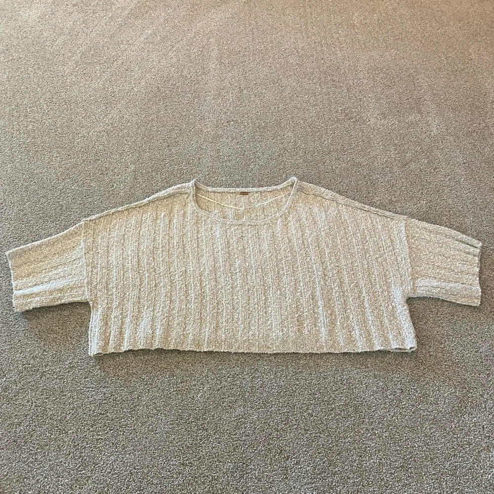 Free People Textured Bouclé Cropped Top in Light Beige - Picture 6 of 7
